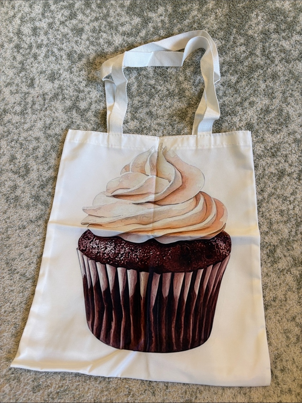Chocolate Cupcake Vanilla Icing Poly Canvas Tote Bag NWT 13.75x15.75”